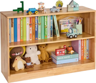 VEVOR Montessori Bookshelf, 35.4 in Width Toy Storage Organizer,  2-Tier Kids Display Storage Cabinet, Daycare Furniture, Kids Bookshelf for Bedroom, Nursery, Living Room, Entryway, Preschool, Brown