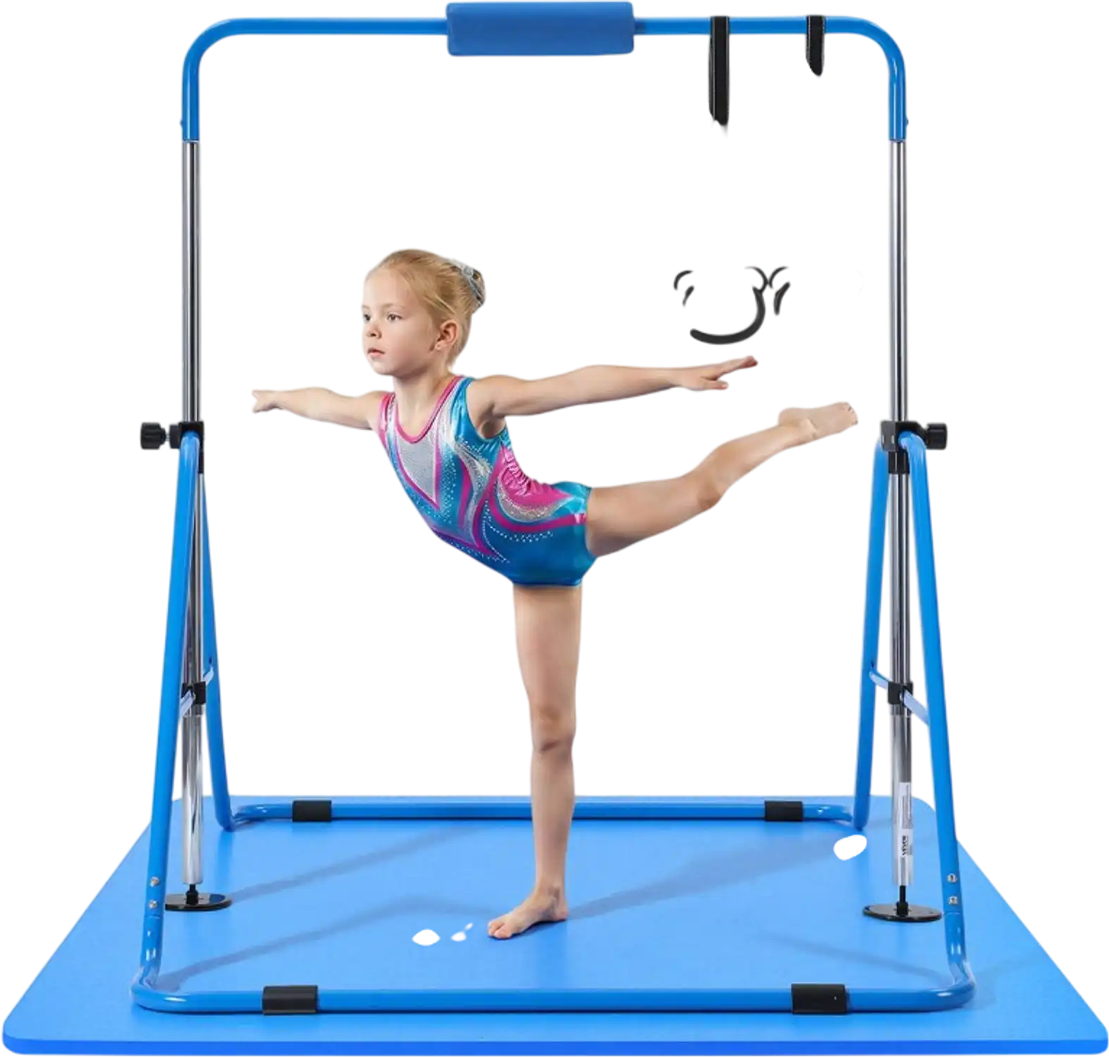 Vevor Gymnastic Bar Adjustable Height Folding Training Kip Bar with Mat Blue New