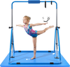 VEVOR Gymnastic Bars for Kids, 140 lbs Capacity Folding Training Kip Bar with Mat, Adjustable Height Gymnastic Horizontal Bar for Home, Training Equipment for Indoor Outdoor, Easy to Assemble, Blue