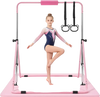 VEVOR Gymnastic Bars for Kids, 140 lbs Capacity Folding Training Kip Bar with Mat, Adjustable Height Gymnastic Horizontal Bar for Home, Training Equipment for Indoor Outdoor, Easy to Assemble, Pink