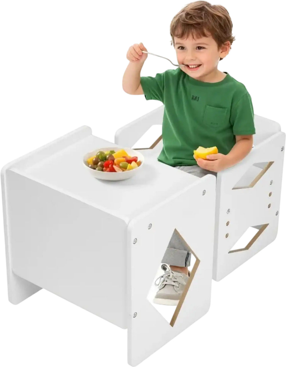 VEVOR Montessori Weaning Table and Chair Set, Wooden Toddler Table and Chair Set for Aged 1-5, Adjustable Height Kids Montessori Chair and Activity Table, Ideal for Reading, Eating, Playing - White