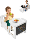VEVOR Montessori Weaning Table and Chair Set, 3 In 1 Wooden Toddler Table and Chairs with Chalkboard, Adjustable Height Montessori Table for Ages 1-5, Ideal for Drawing, Reading, Eating - White