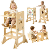 VEVOR Toddler Tower, Wooden, 6 in 1 Kitchen Step Stool for Kids 1-5, Montessori Weaning Table and Chair Set, Learning Standing Tower with Blackboard & Feeding Tray, for Bathroom and Kitchen Counter