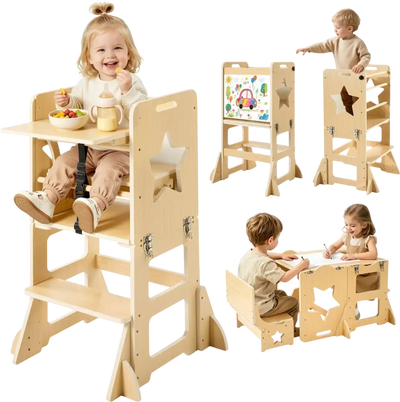 Vevor Weaning Table and Chair Set 6-in-1 Toddler Tower New