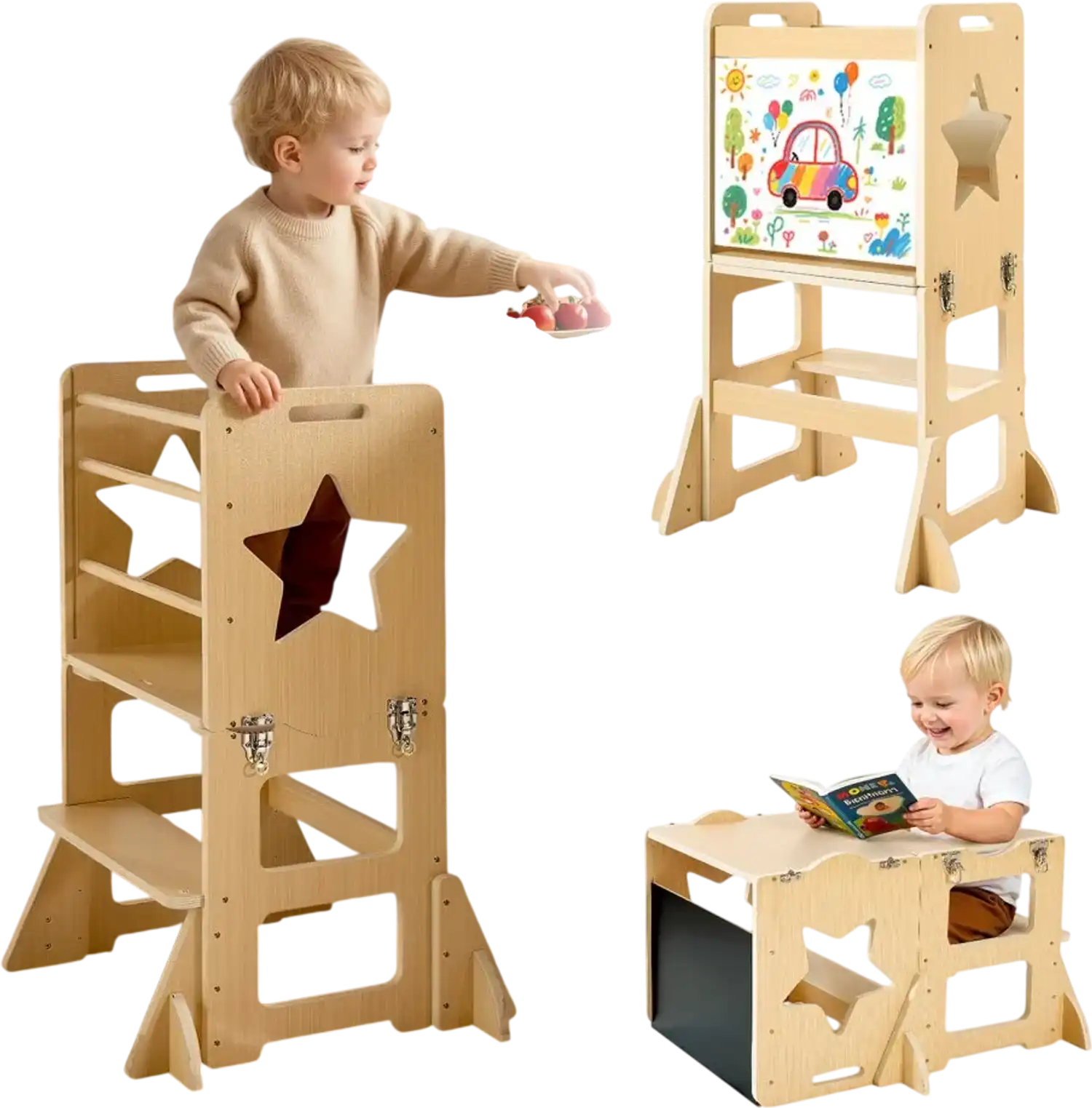 Vevor Toddler Tower 4-in-1 Montessori Weaning Table and Chair Set New