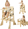 VEVOR Toddler Tower, Wooden, Adjustable Kitchen Step Stool for Kids 1-5, Montessori Weaning Table and Chair Set, Learning Standing Tower with Chalkboard, Backrest, for Bathroom and Kitchen Counter