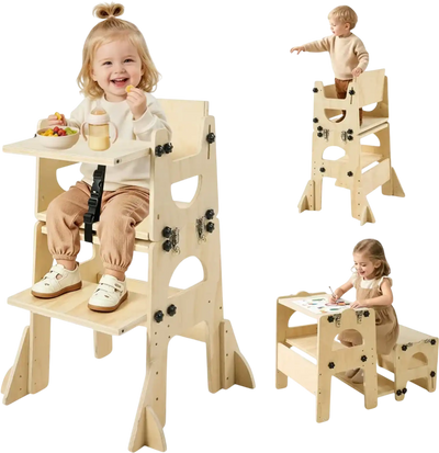 Vevor Toddler Tower Adjustable Wooden Weaning Table and Chair Set New
