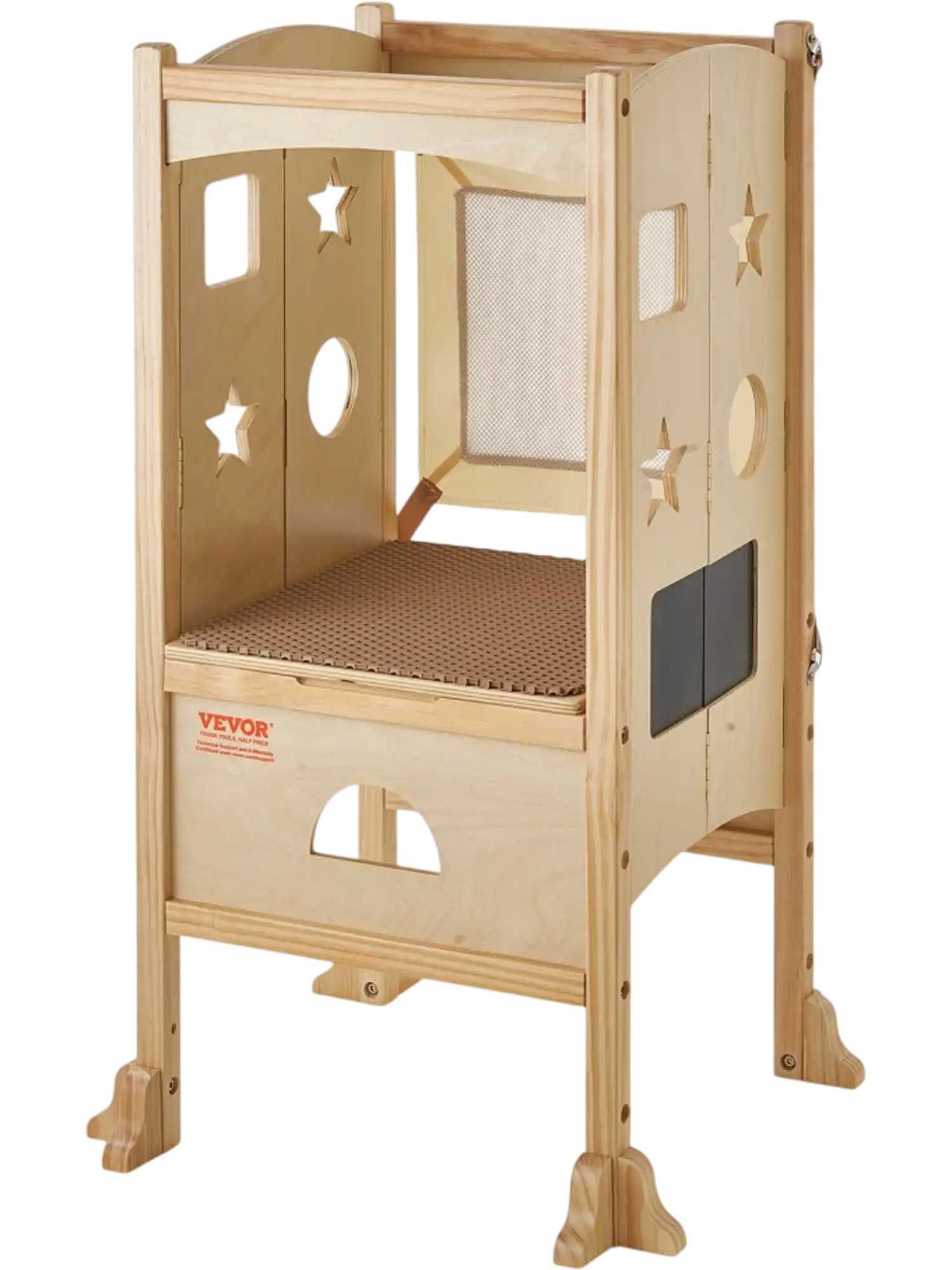 Vevor Step Stool Folding Toddler Learning Tower with Adjustable 3-Level Height Safety Guard Natural Wood New