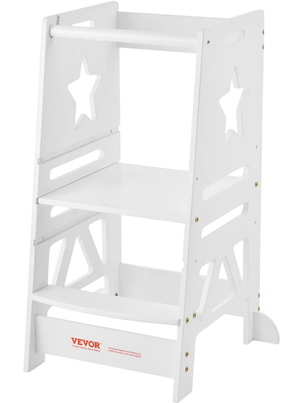 VEVOR Tower Step Stool, 3-Level Height Adjustable Toddler Step Stools for Kids, Kitchen Stool Helper, Bamboo Standing Tower Learning Stool with Safety Rail for Kitchen Counter Bathroom, 350LBS, White