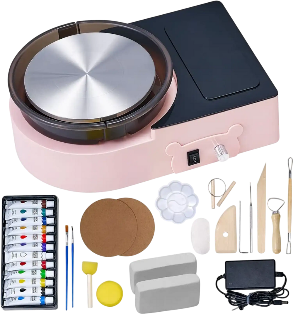 VEVOR Mini Pottery Wheel, 6 inch Turntable, Forward and Reverse Rotation, Adjustable Speed, Electric Clay Wheel for Kids and Adults, with Clay Shaping Tools, for Home DIY, Pottery Classes, Pink