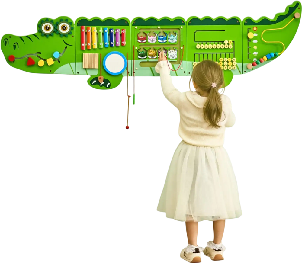 VEVOR Crocodile Activity Wall Busy Board, 9 Activities, Montessori Sensory Wall Panels Toy for Kids Ages 3-12, Interactive Learning Activity Center, Great for Toddler, Playroom, Nursery, Classroom