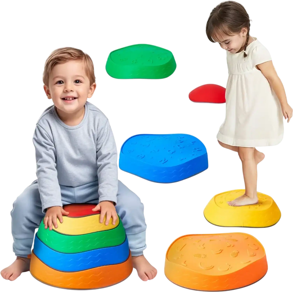 VEVOR Balance Stepping Stones for Kids, 5 PCS, Up to 220 lbs, Non-Slip Toddlers Sensory Stepping Stones, Obstacle Course Coordination Game Toys Indoor or Outdoor Play for Children Aged 3 4 5 6 7 8+
