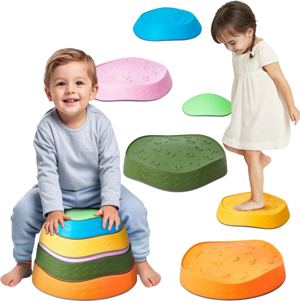 VEVOR Balance Stepping Stones for Kids, 6 PCS, Up to 220 lbs, Non-Slip Toddlers Sensory Stepping Stones, Obstacle Course Coordination Game Toys Indoor or Outdoor Play for Children Aged 3 4 5 6 7 8+