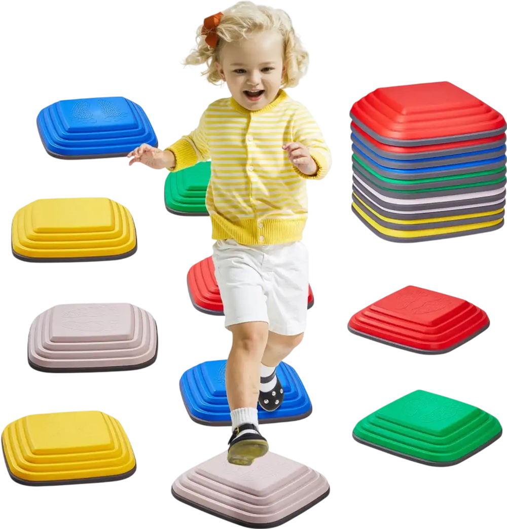 VEVOR Balance Stepping Stones for Kids, 10 PCS, Up to 220 lbs, Non-Slip Toddlers Sensory Stepping Stones, Obstacle Course Coordination Game Toys Indoor or Outdoor Play for Children Aged 3 4 5 6 7 8+