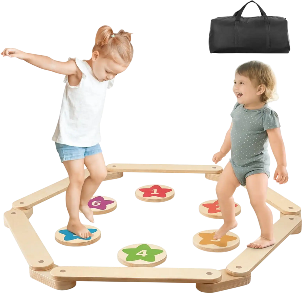 VEVOR Balance Beam Stepping Stones, 6 PCS Wooden Toddler Balance Boards, Montessori Toy for Kids 2-6, Build Coordination and Gross Motor Skills, Gymnastics Course Indoor & Outdoor for Girls Boys Gift