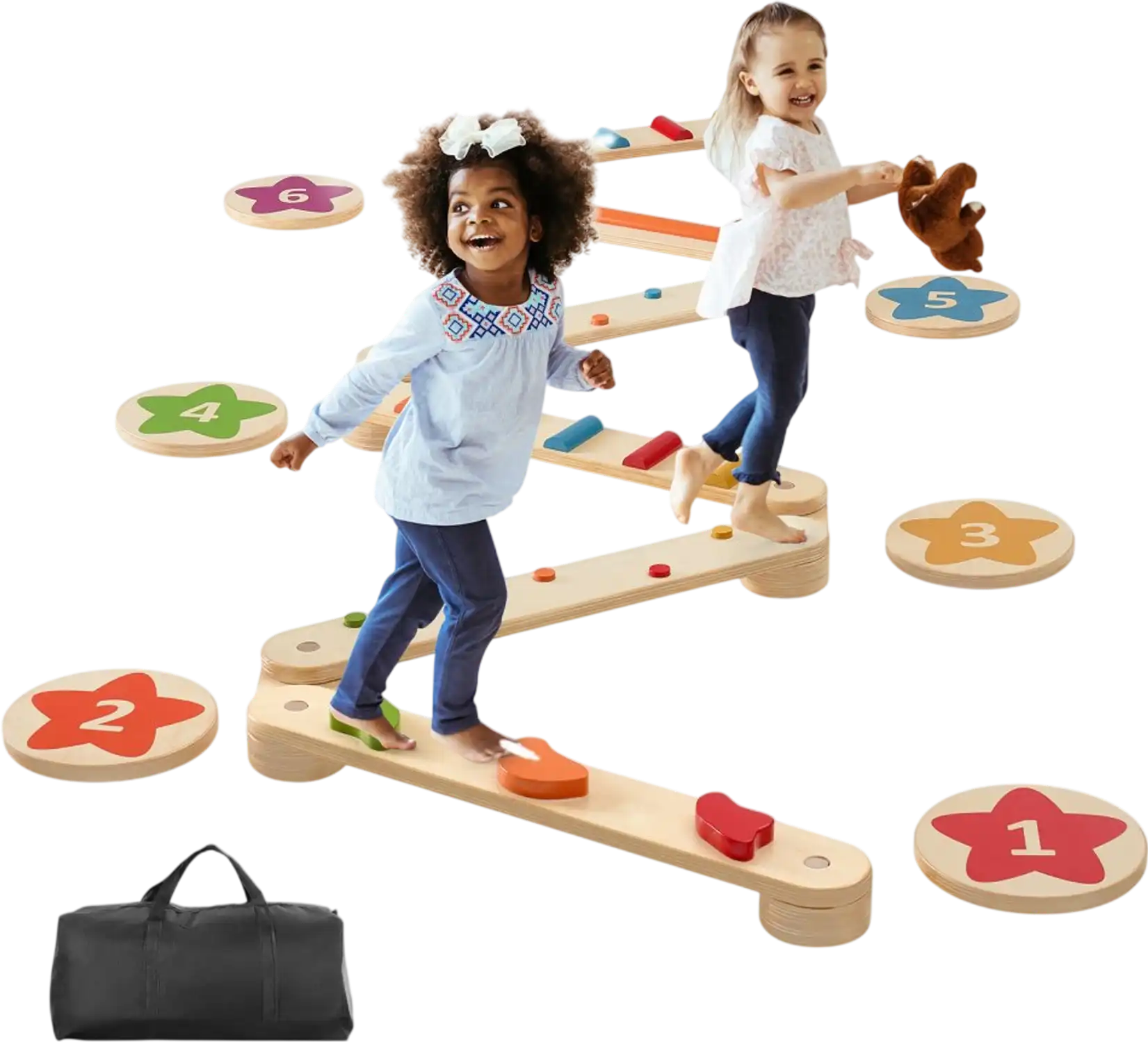 Vevor Balance Beam Stepping Stones Montessori Wooden Toddler Balance Boards 6-Piece Set New
