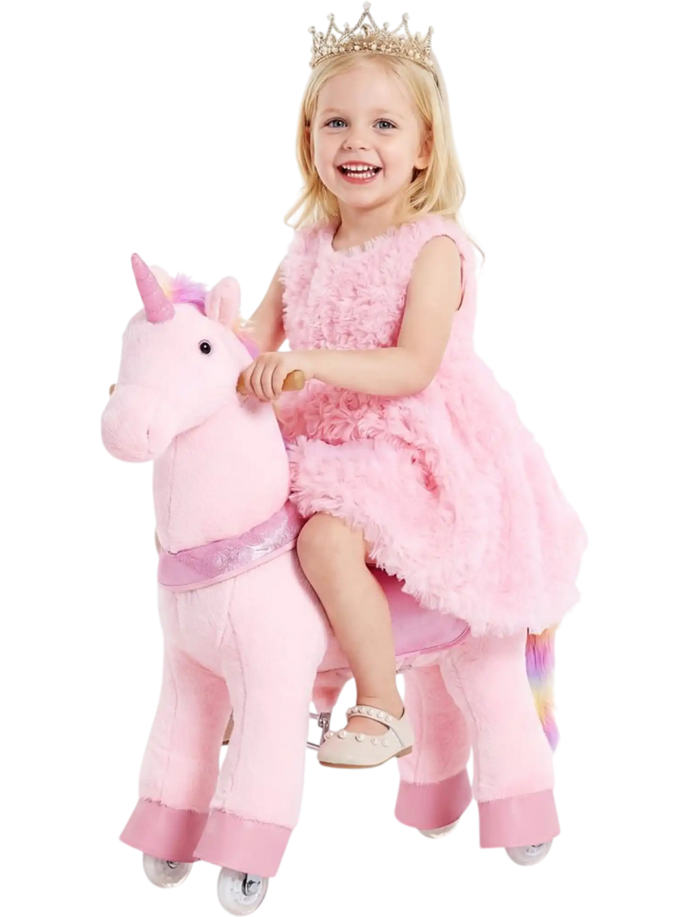 VEVOR Ride On Horse, Riding Pink Unicorn Toys for Kids, No Battery Required, Smooth Wheels with Anti-Roll Stop Ring, Upgraded Raised Seat, Handles, Pedals, 110 lbs Max Load Capacity for Ages 3-8