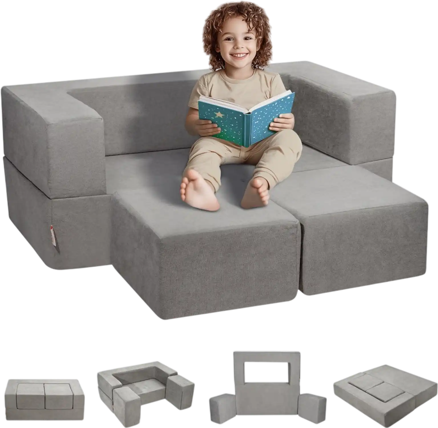 Vevor Kids Couch Modular 4-Piece Play Sofa Light Gray New