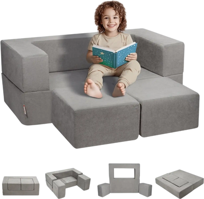 Vevor Kids Couch Modular 4-Piece Play Sofa Light Gray New