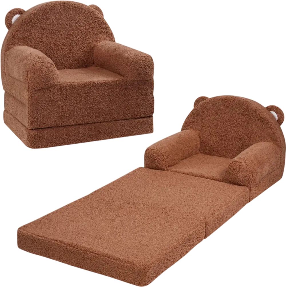 VEVOR Kids Couch, 2-in-1 Toddler Chairs Comfy, Toddler Couch Sofa Bed Fold Out, Convertible Sofa to Lounger, Kids Chair Seat Playroom Furniture for Kids Girls & Boys, Brown