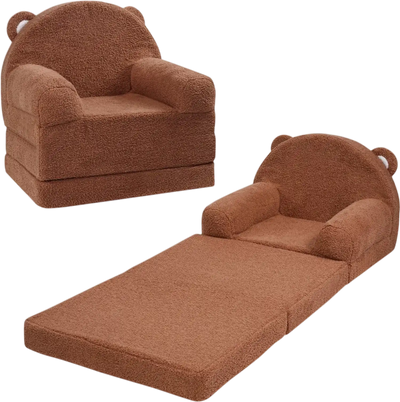Vevor Kids Couch 2-in-1 Foldable Toddler Sofa Bed Brown New
