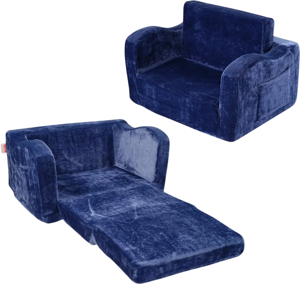 VEVOR Kids Couch, 2-in-1 Toddler Chairs Comfy, Toddler Couch Sofa Bed Fold Out, Convertible Sofa to Lounger, Kids Chair Seat Playroom Furniture for Kids Girls & Boys, Blue