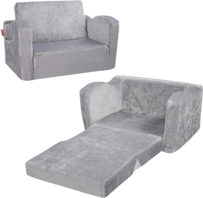 Vevor Kids Couch Foldable 2-in-1 Toddler Sofa Bed Grey New