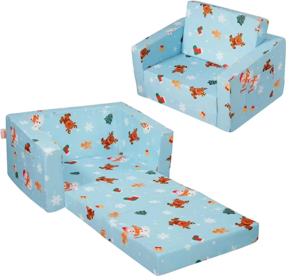 VEVOR Kids Couch, 2-in-1 Toddler Chairs Comfy, Toddler Couch Sofa Bed Fold Out, Convertible Sofa to Lounger, Kids Chair Seat Playroom Furniture for Kids Girls & Boys, Sky Blue