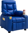 VEVOR Kids Reclining Chair, Toddler Recliner with 2 Cup Holders and 4 Pockets, 107° to 126° Adjustable Back, Easy-to-Clean PU Leather Recliner Couch with Footrest, for Boys, Girls & Children (Blue)