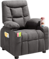 VEVOR Kids Recliner Chair, Toddler Lounger with Cup Holders & Pockets, 107° to 126° Adjustable Back, Breathable Polyester Upholstery Reclining Sofa with Foot-rest, for Boys and Girls, Children (Gray)