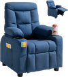 VEVOR Kids Reclining Chair, Toddler Recliner with Cup Holders and Pockets, 107° to 126° Adjustable Backrest, Breathable Polyester Fabric Recliner Couch with Footrest, for Boys & Girls, Children(Blue)