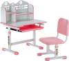 VEVOR Kids Study Chair and Desk Set, Study Desk and Chair for Kids with Bookshelf and Storage Drawer, Adjustable Height Kids Study Desk with Chair, Children Study Table for Bedroom & Study Room, Pink
