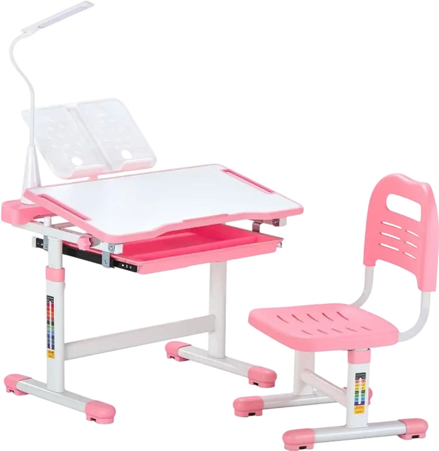 Vevor Kids Desk and Chair Set Adjustable Study Station with Lamp & Storage Pink New