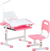 VEVOR Kids Study Chair and Desk Set, Study Desk and Chair for Kids with Table Lamp, Adjustable Height & 0-40° Tilted Desktop Kids Desk and Chair, Children Study Table for Bedroom & Study Room, Pink