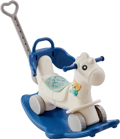 Vevor Rocking Horse 4-in-1 Toddler Ride-On Toy with Balance Board Push Handle Wheels Blue New