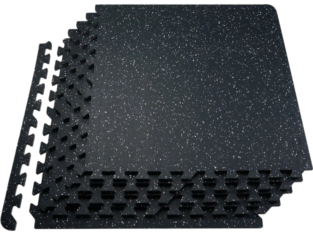 VEVOR 0.56 Inch Thick Gym Floor Mats, 12 Tiles Rubber Top with EVA Foam, 25" x 25" Gym Flooring Workout Mats with 48 sq.ft Coverage, Interlocking Puzzle Gym Mats for Gym, Home, Garage, Black & White