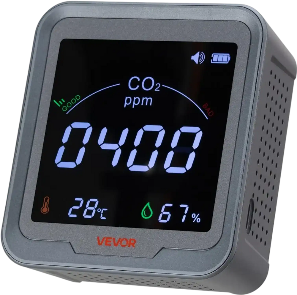 VEVOR Carbon Dioxide Monitor, CO2 Controller with Temperature and Humidity Display, NDIR Sensor, Carbon Dioxide Detector for Bedside, Home, Office, Car, Lightweight & Portable