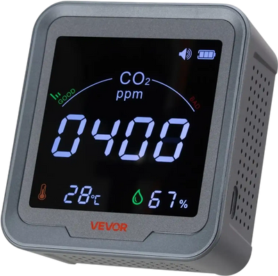 VEVOR Carbon Dioxide Monitor, CO2 Controller with Temperature and Humidity Display, NDIR Sensor, Carbon Dioxide Detector for Bedside, Home, Office, Car, Lightweight & Portable