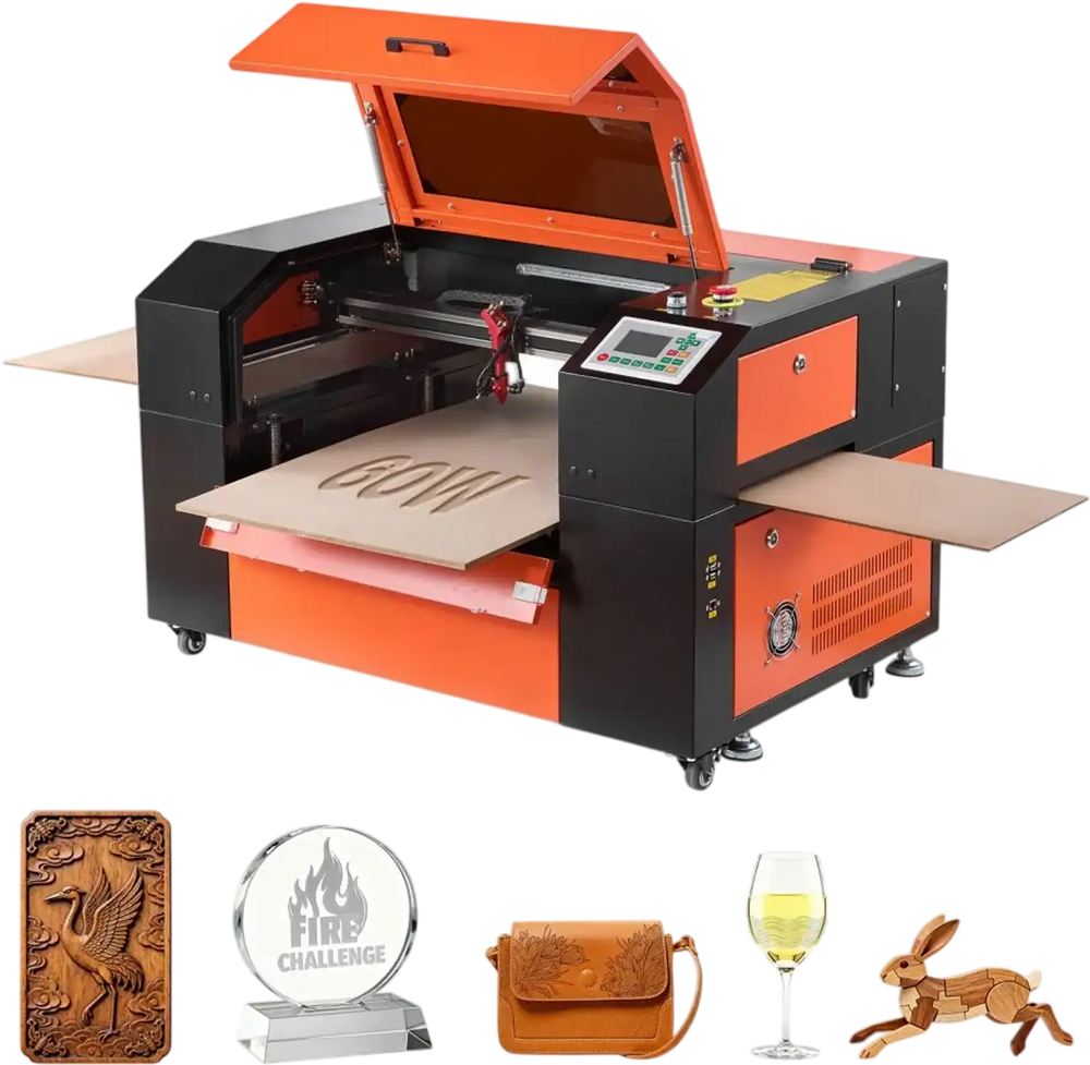 VEVOR 60W CO2 Laser Engraver, 24 x 16 in, CO2 Laser Engraver Cutter Machine with 4 Way Pass Air Assist, Engraving Cutting Machine, Compatible with LightBurn CorelDRAW RDWorks, for Wood Acrylic Glass