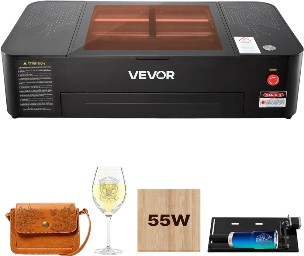 VEVOR 55W CO2 Laser Engraver, 20 x 12 in, Desktop CO2 Laser Engraver and Cutter Machine with 16MP Camera, Water Pump, Rotary Axis, Compatible with LightBurn CorelDRAW RDWorks, for Wood Acrylic Glass