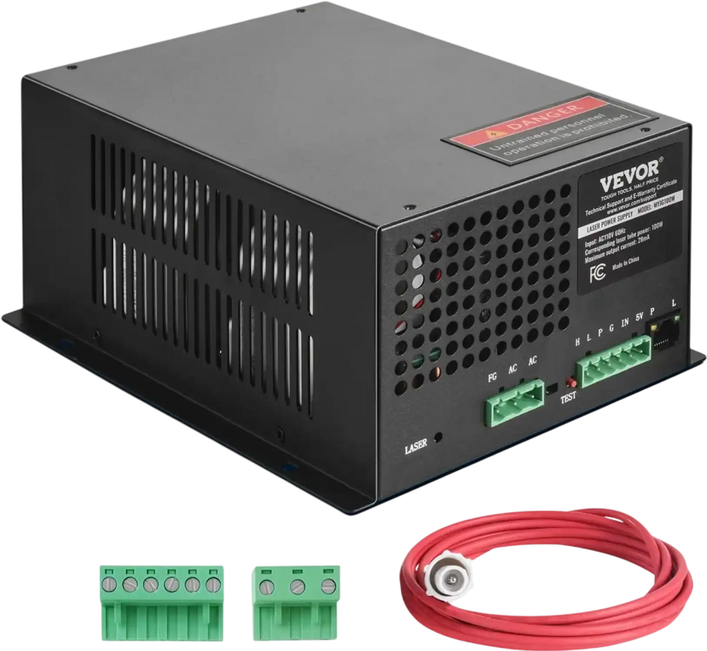 VEVOR CO2 Laser Power Supply, 100W, Power Supply for 100W Laser Tube, Constant Current Protection, Open Circuit Protection, Fast Heat Dissipation, Compatible for Multi-brand Laser Engravers & Cutters