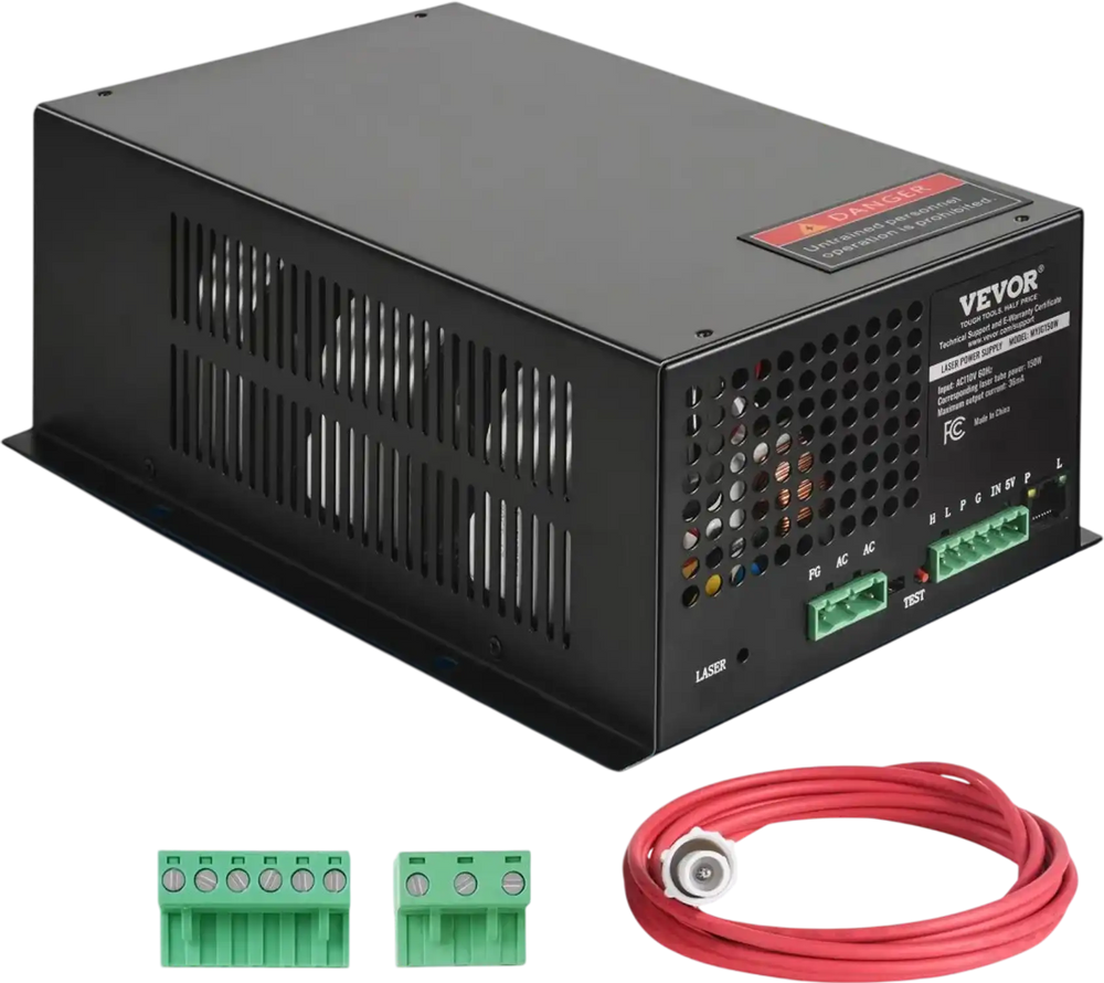 VEVOR CO2 Laser Power Supply, 150W, Power Supply for 150W Laser Tube, Constant Current Protection, Open Circuit Protection, Fast Heat Dissipation, Compatible for Multi-brand Laser Engravers & Cutters