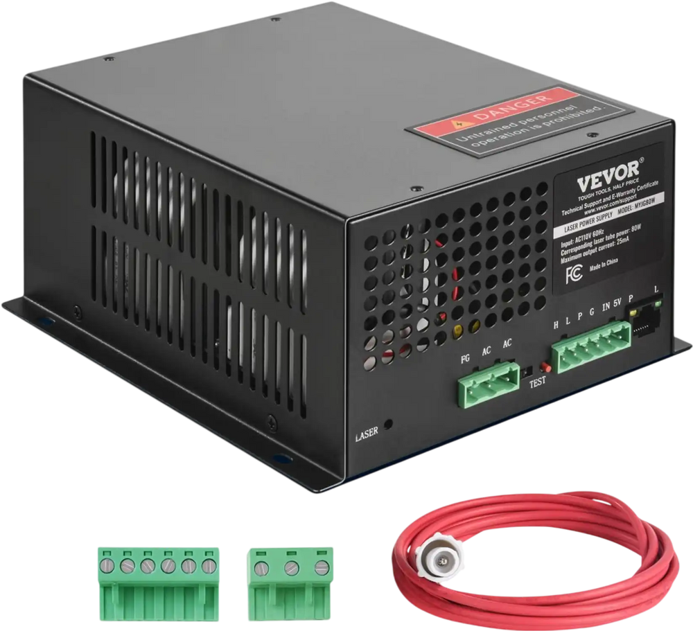 VEVOR CO2 Laser Power Supply, 80W, Power Supply for 80W Laser Tube, Constant Current Protection, Open Circuit Protection, Fast Heat Dissipation, Compatible for Multi-brand Laser Engravers & Cutters