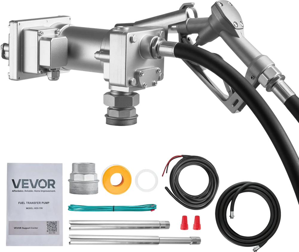 VEVOR Fuel Transfer Pump, 12V DC 15 GPM, Cast Iron Diesel Transfer Pump Kit, with Manual Shut-Off Nozzle, Discharge Hose, Overheat Protection, 1/3 HP Explosion-Proof, for Gasoline Diesel Kerosene