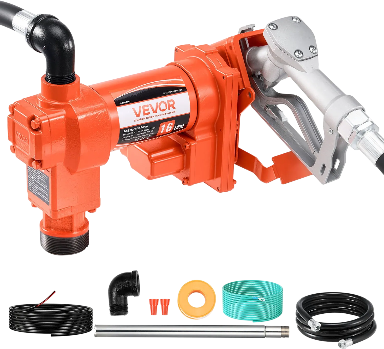 Vevor Fuel Transfer Pump 16 GPM 1/4 HP with Manual Nozzle 12V DC New