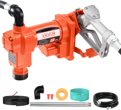 Vevor Fuel Transfer Pump 16 GPM 1/4 HP with Manual Nozzle 12V DC New