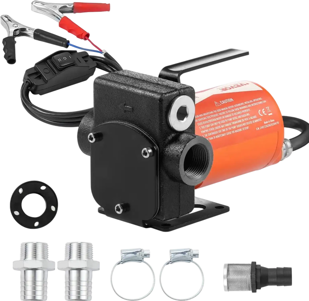 VEVOR Fuel Transfer Pump, 12V DC 5 GPM 1/10 HP, Portable Electric Diesel Transfer Pump with Auto Shut-Off Fuel Nozzle, Long Inlet & Outlet Hose for Gasoline Diesel, Kerosene, Methanol Blends