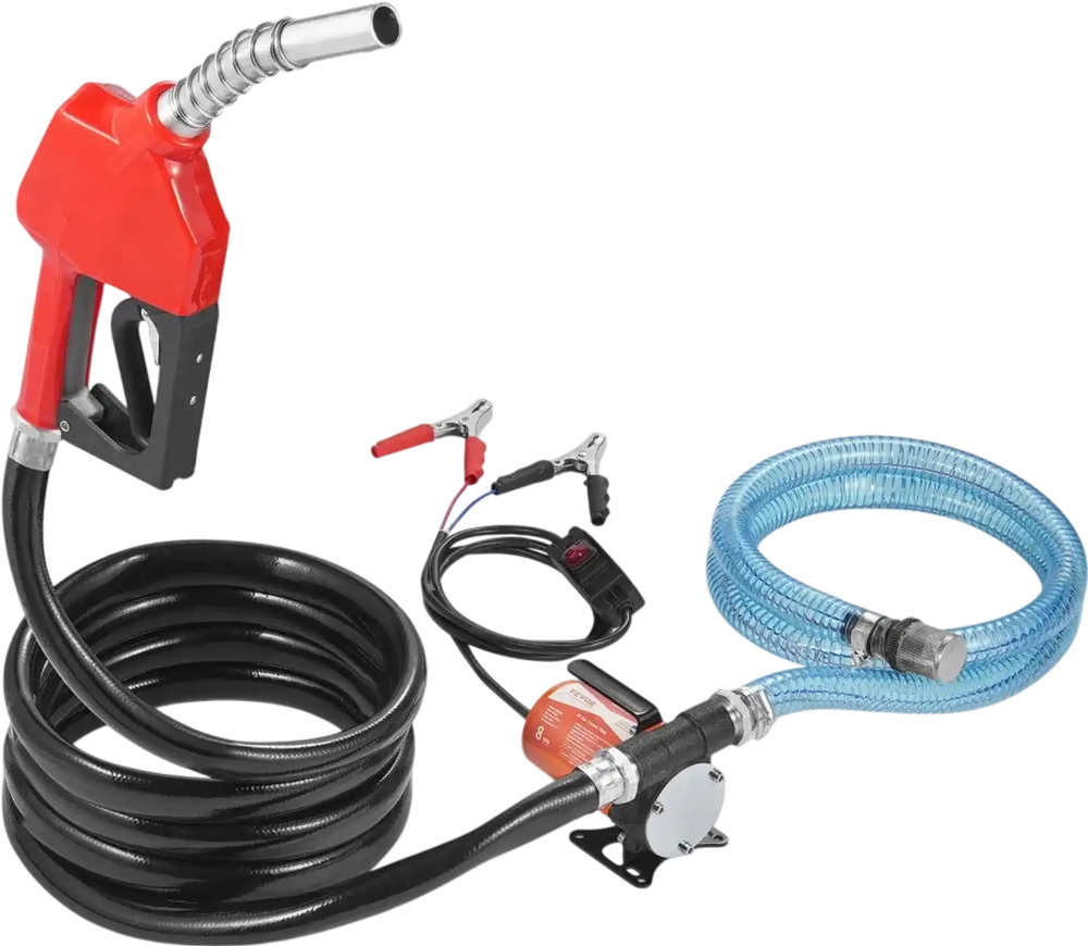VEVOR Fuel Transfer Pump, 12V DC 8 GPM 1/6 HP, Portable Electric Diesel Transfer Pump with Auto Shut-Off Fuel Nozzle, Long Inlet & Outlet Hose for Gasoline, Diesel, Kerosene, Methanol Blends