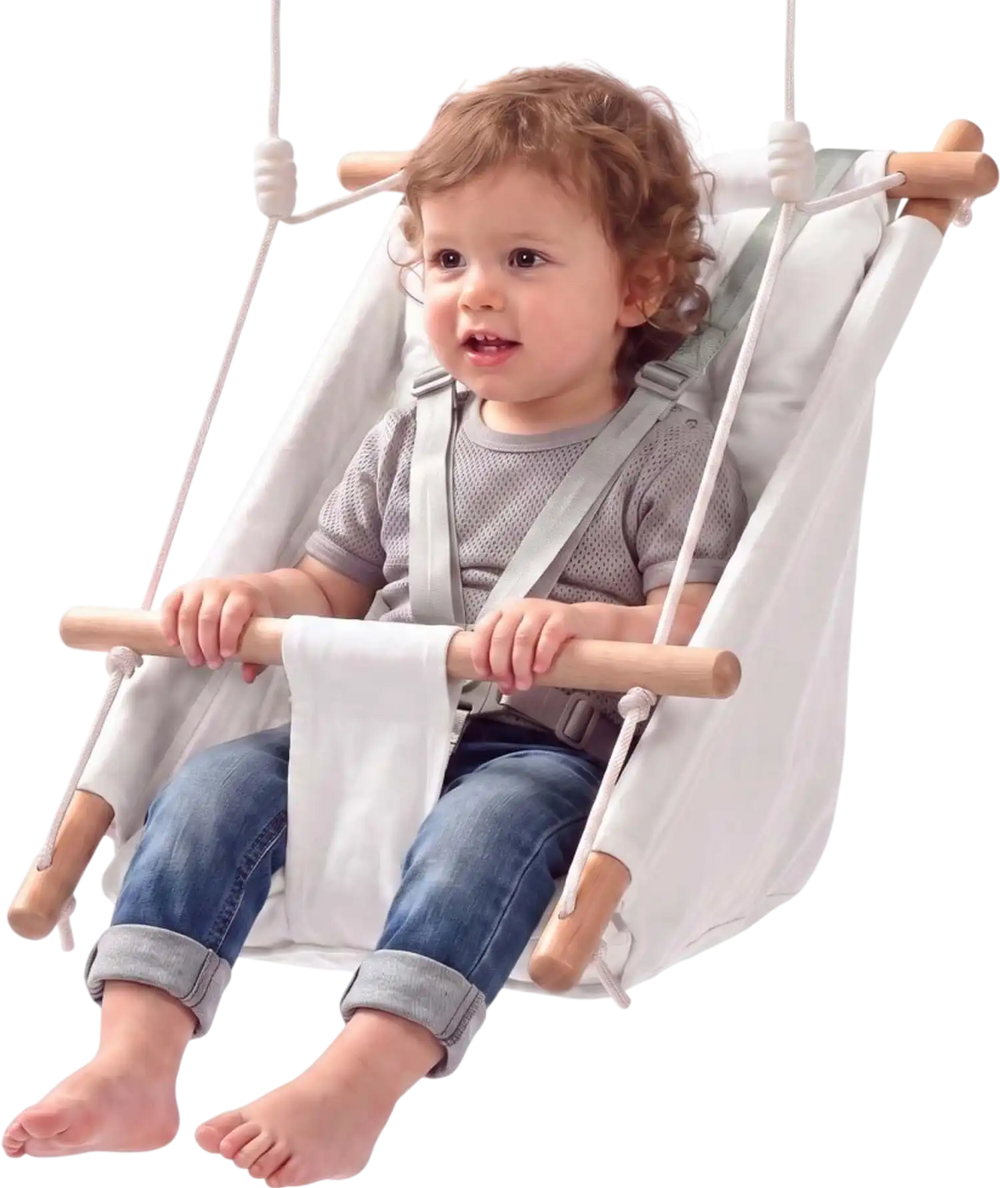 VEVOR Baby Swing 66 lbs Weight Capacity 3 Modes Canvas Hammock Swing White, for Indoor and Outdoor, 5-Point Harness and Tree Straps, Wooden Hanging Seat with Integrated Cushion for Baby to Toddler