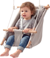 VEVOR Baby Swing 66 lbs Weight Capacity 3 Modes Canvas Hammock Swing Gray, for Indoor and Outdoor, 5-Point Harness and Tree Straps, Wooden Hanging Seat with Integrated Cushion for Baby to Toddler